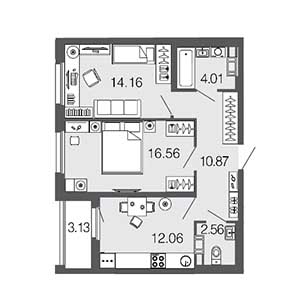 2-комнатная, 60.4 м² — ЖК ЖК Дом на набережной