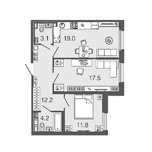 2-комнатная, 67.8 м² — ЖК ЖК Дом на набережной