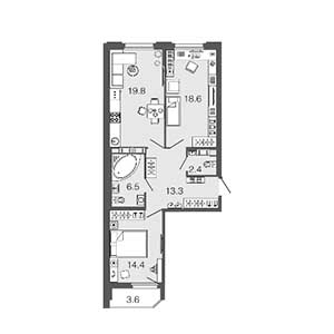 2-комнатная, 75 м² — ЖК ЖК Дом на набережной