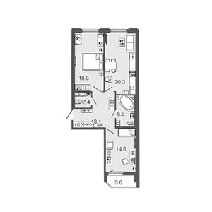 2-комнатная, 75.5 м² — ЖК ЖК Дом на набережной