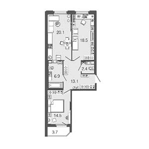 2-комнатная, 75.5 м² — ЖК ЖК Дом на набережной