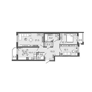 3-комнатная, 87.7 м² — ЖК ЖК Дом на набережной