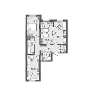 3-комнатная, 88.8 м² — ЖК ЖК Дом на набережной