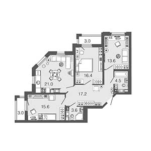 3-комнатная, 91.9 м² — ЖК ЖК Инкери