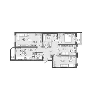 4-комнатная, 103 м² — ЖК ЖК Дом на набережной