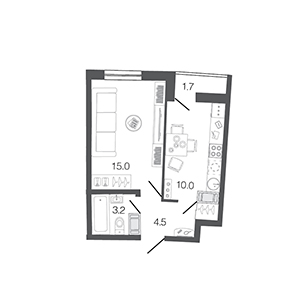 1-комнатная, 36.1 м² — ЖК ЖК Магеллан