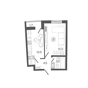 1-комнатная, 32.7 м² — ЖК ЖК Ультра Сити