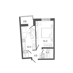 1-комнатная, 32.9 м² — ЖК ЖК Ультра Сити