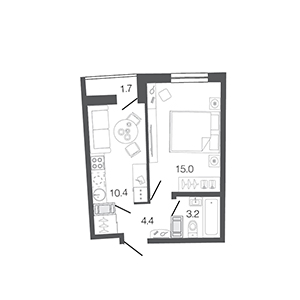 1-комнатная, 33 м² — ЖК ЖК Ультра Сити