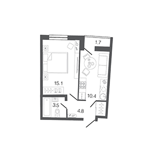 1-комнатная, 33.8 м² — ЖК ЖК Ультра Сити