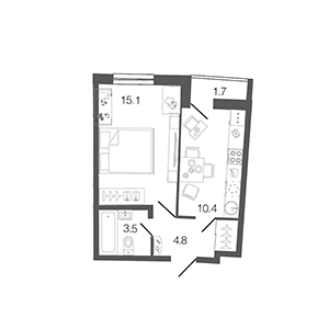 1-комнатная, 33.8 м² — ЖК ЖК Ультра Сити