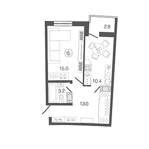 1-комнатная, 40.1 м² — ЖК ЖК Ультра Сити