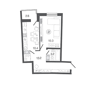 1-комнатная, 41.8 м² — ЖК ЖК Ультра Сити