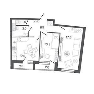 2-комнатная, 50.8 м² — ЖК ЖК Ультра Сити