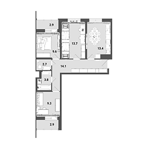 3-комнатная, 66 м² — ЖК ЖК Ультра Сити