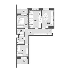 3-комнатная, 66.6 м² — ЖК ЖК Ультра Сити