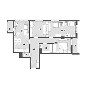 3-комнатная, 75.7 м² — ЖК ЖК Ультра Сити