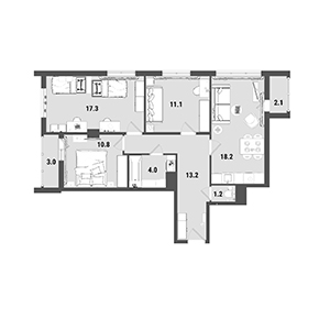 3-комнатная, 75.8 м² — ЖК ЖК Ультра Сити