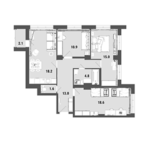 3-комнатная, 82.1 м² — ЖК ЖК Ультра Сити