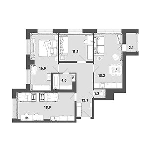 3-комнатная, 82.3 м² — ЖК ЖК Ультра Сити