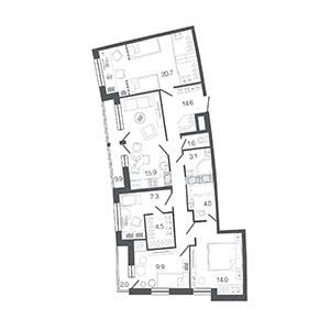 4-комнатная, 95.4 м² — ЖК ЖК Ультра Сити