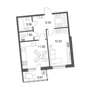 1-комнатная, 38 м² — ЖК ЖК ЭкоСити