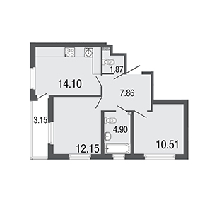 2-комнатная, 51.4 м² — ЖК ЖК ЭкоСити