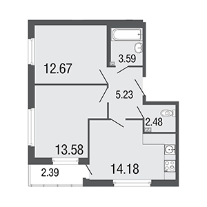 2-комнатная, 51.7 м² — ЖК ЖК ЭкоСити