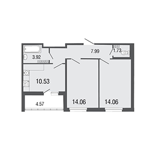 2-комнатная, 52.3 м² — ЖК ЖК Северная долина