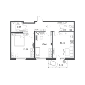 2-комнатная, 59.4 м² — ЖК ЖК ЭкоСити