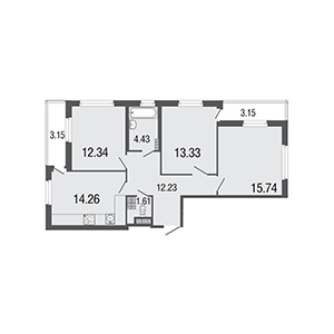 3-комнатная, 73.9 м² — ЖК ЖК ЭкоСити