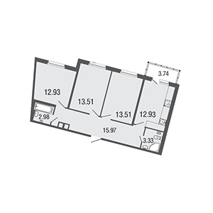 3-комнатная, 75.2 м² — ЖК ЖК ЭкоСити