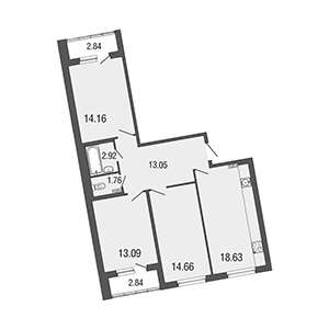 3-комнатная, 78.3 м² — ЖК ЖК ЭкоСити