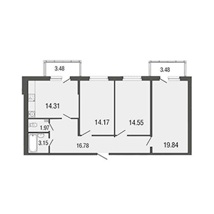 3-комнатная, 84.8 м² — ЖК ЖК ЭкоСити