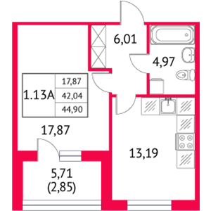 1-комнатная, 44.9 м² — ЖК ЖК Неоклассика 2