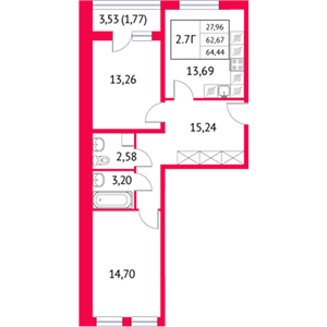 2-комнатная, 64.44 м² — ЖК ЖК Неоклассика 2