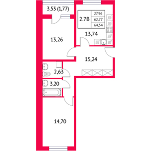 2-комнатная, 64.54 м² — ЖК ЖК Неоклассика 2