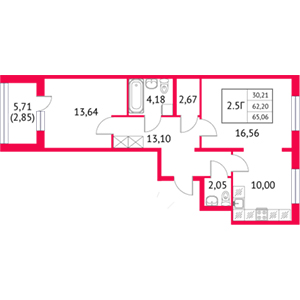 2-комнатная, 65.06 м² — ЖК ЖК Неоклассика 2