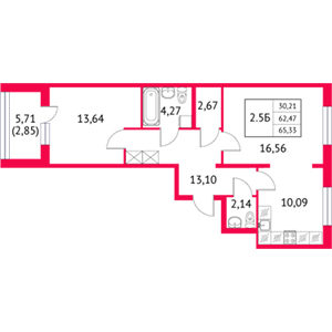 2-комнатная, 65.33 м² — ЖК ЖК Неоклассика 2