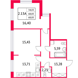 2-комнатная, 66.83 м² — ЖК ЖК Неоклассика 2