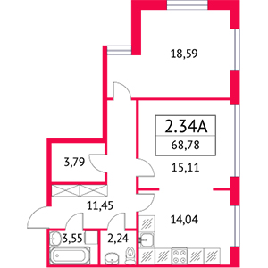 2-комнатная, 68.78 м² — ЖК ЖК Неоклассика 2