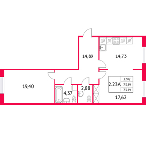 2-комнатная, 73.89 м² — ЖК ЖК Неоклассика 2