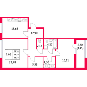 2-комнатная, 88.34 м² — ЖК ЖК Неоклассика 2