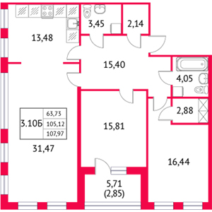 3-комнатная, 107.97 м² — ЖК ЖК Неоклассика 2