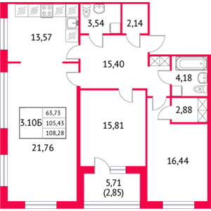 3-комнатная, 108.28 м² — ЖК ЖК Неоклассика 2