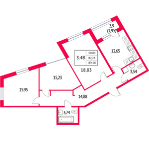 3-комнатная, 89.18 м² — ЖК ЖК Неоклассика 2