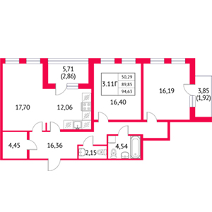 3-комнатная, 94.63 м² — ЖК ЖК Неоклассика 2