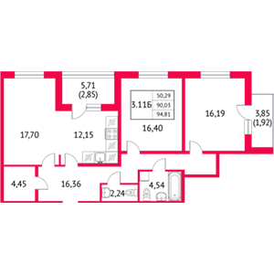 3-комнатная, 94.81 м² — ЖК ЖК Неоклассика 2