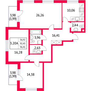 3-комнатная, 96.41 м² — ЖК ЖК Неоклассика 2