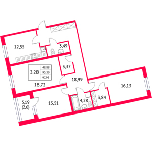 3-комнатная, 97.99 м² — ЖК ЖК Неоклассика 2